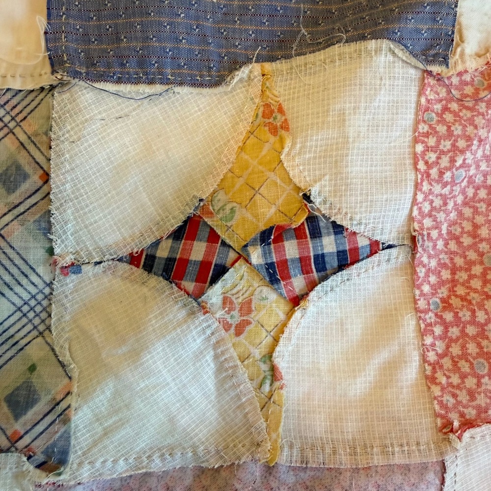 Vintage Handmade Patchwork Quilt Top Bow Tie Diamond Scrap Fabric Multicolor - Picture 6 of 11